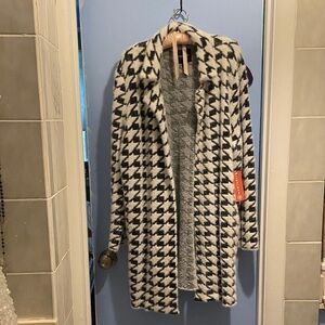 Liverpool Black and White Houndstooth Plush Sweater Coatigan -New